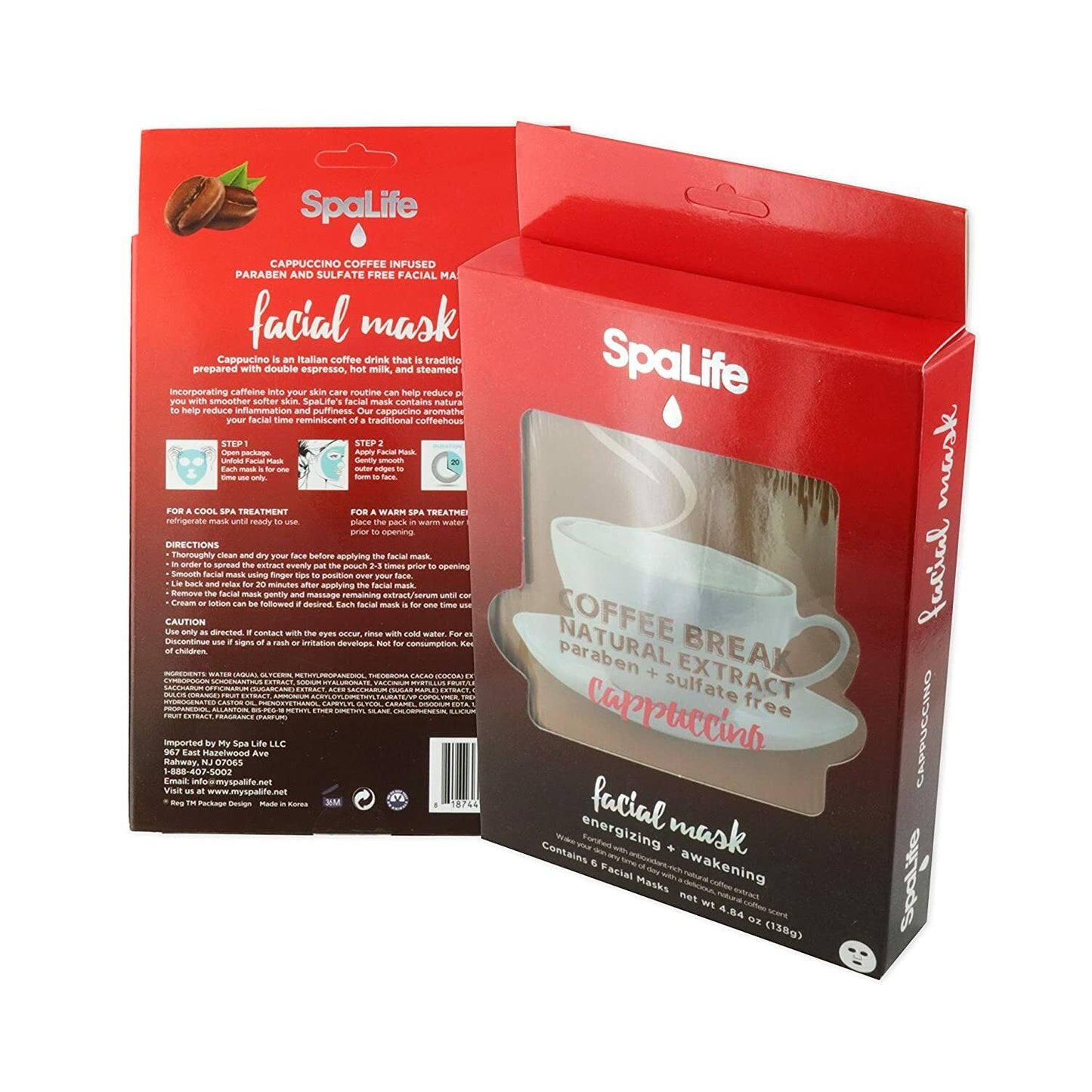 SpaLife 6 Pack Coffee Break Face Masks (Cappuccino)