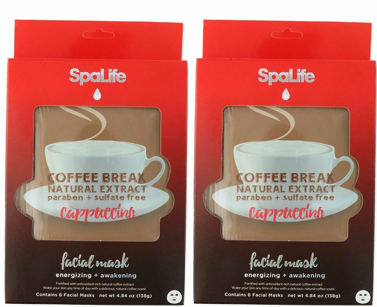 SpaLife 6 Pack Coffee Break Face Masks (Cappuccino) (Set of 2)