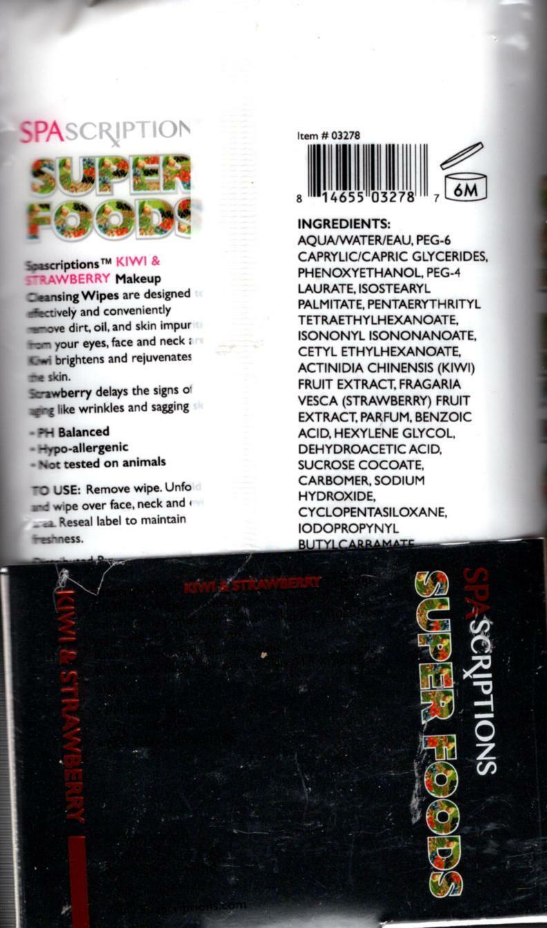Spa Scriptions Super Foods Kiwi & Strawberry Makeup Cleansing Wipes 60 serviette