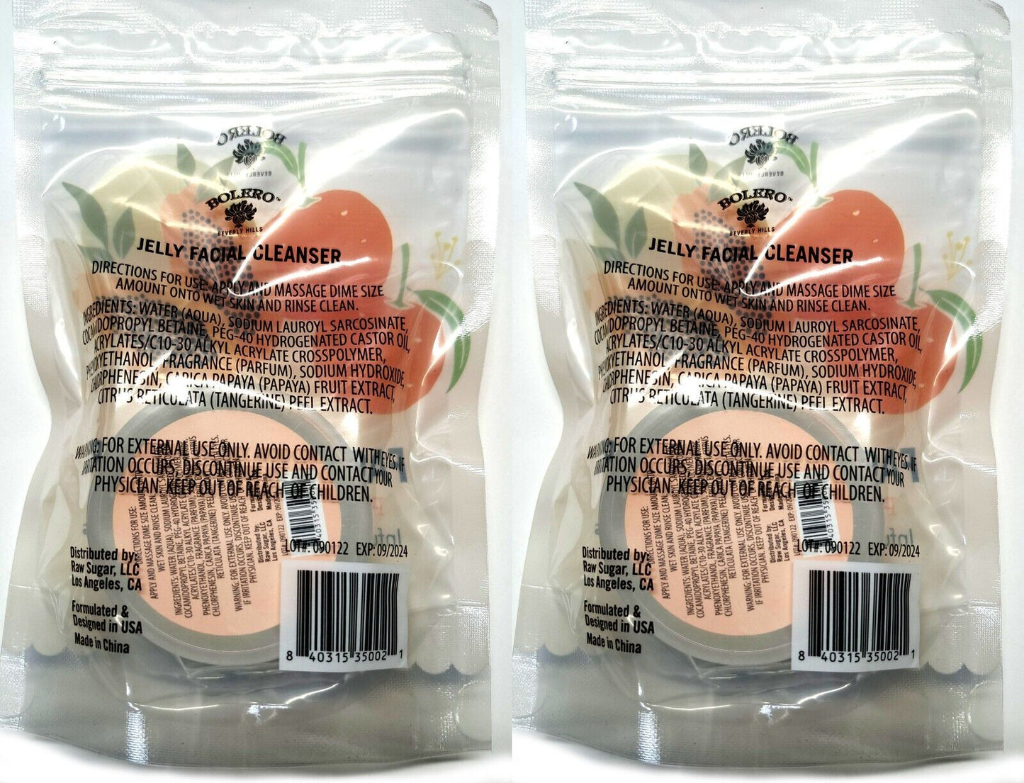 Bolero Jelly Facial Cleanser - Papaya & Tangerine Peel 1.7fl oz, 50.2ml Set of 2
