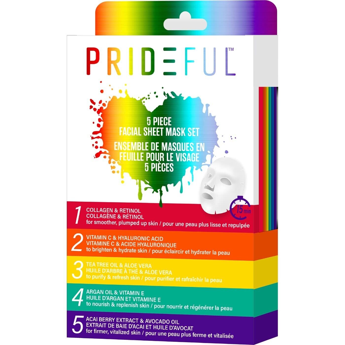 Prideful 5Pc Facial Sheet Mask Set of 3