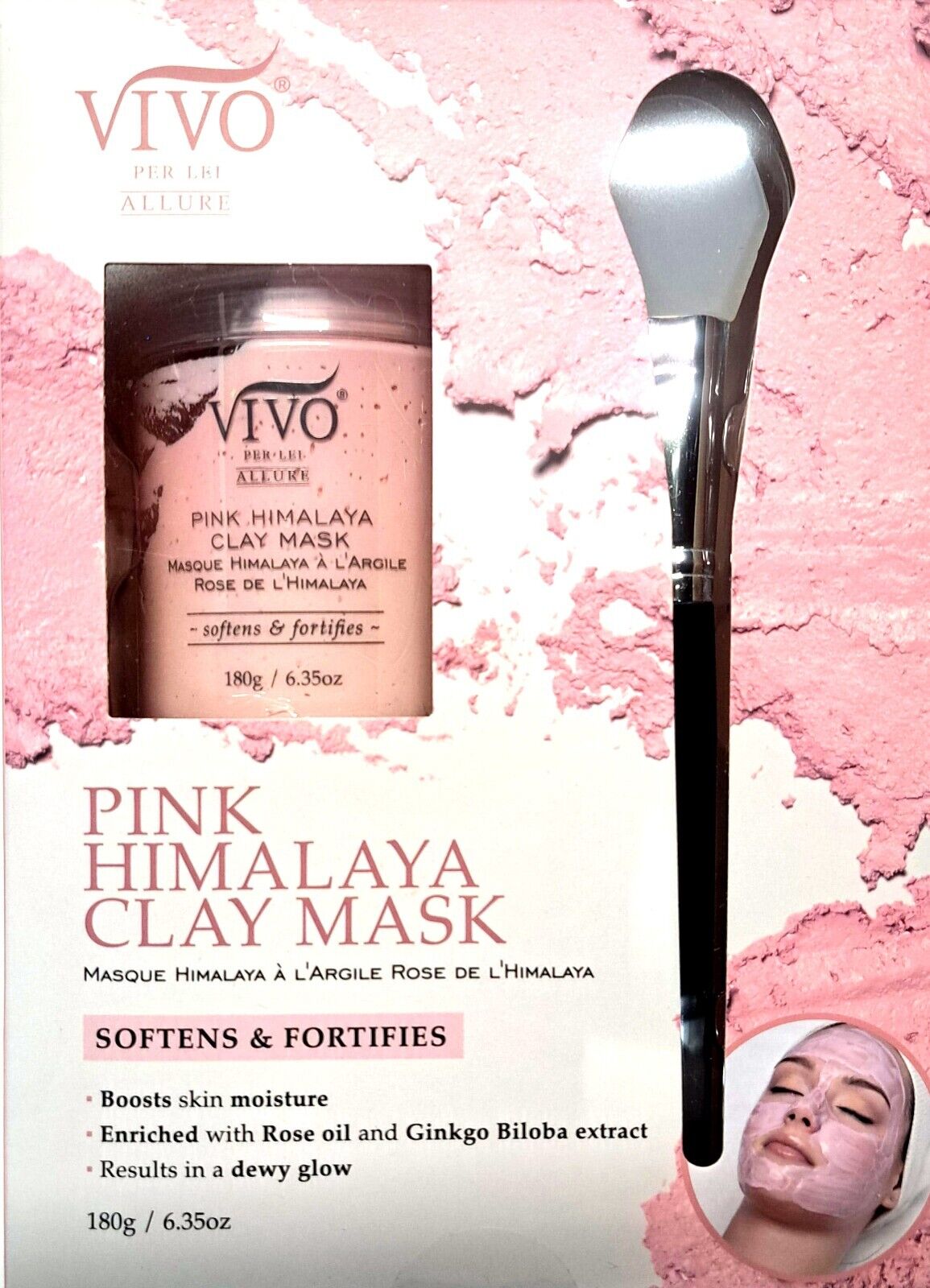 VIVO PER LEI Pink Himalaya Clay Facial Mask With Silicone Spatula