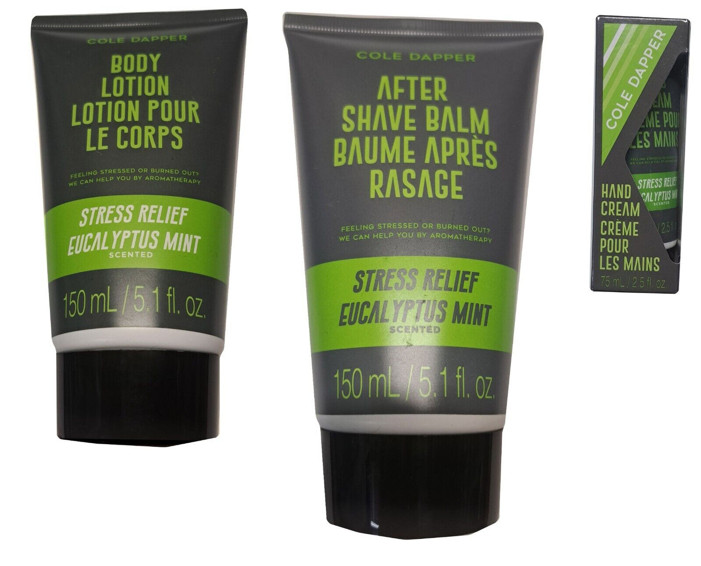 Hand Cream, Body Lotion, Shave Balm - Stress Relief Eucalyptus Mint (Set of 3)