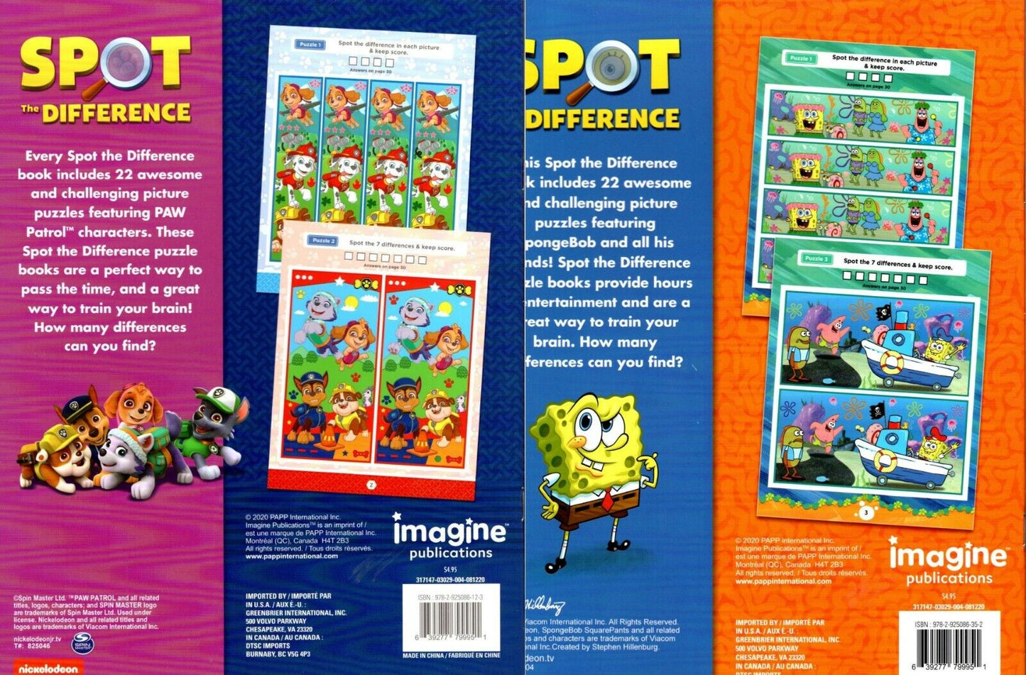 SpongeBob Squarepants and Paw Patrol - Spot the Difference - Test Your Observati