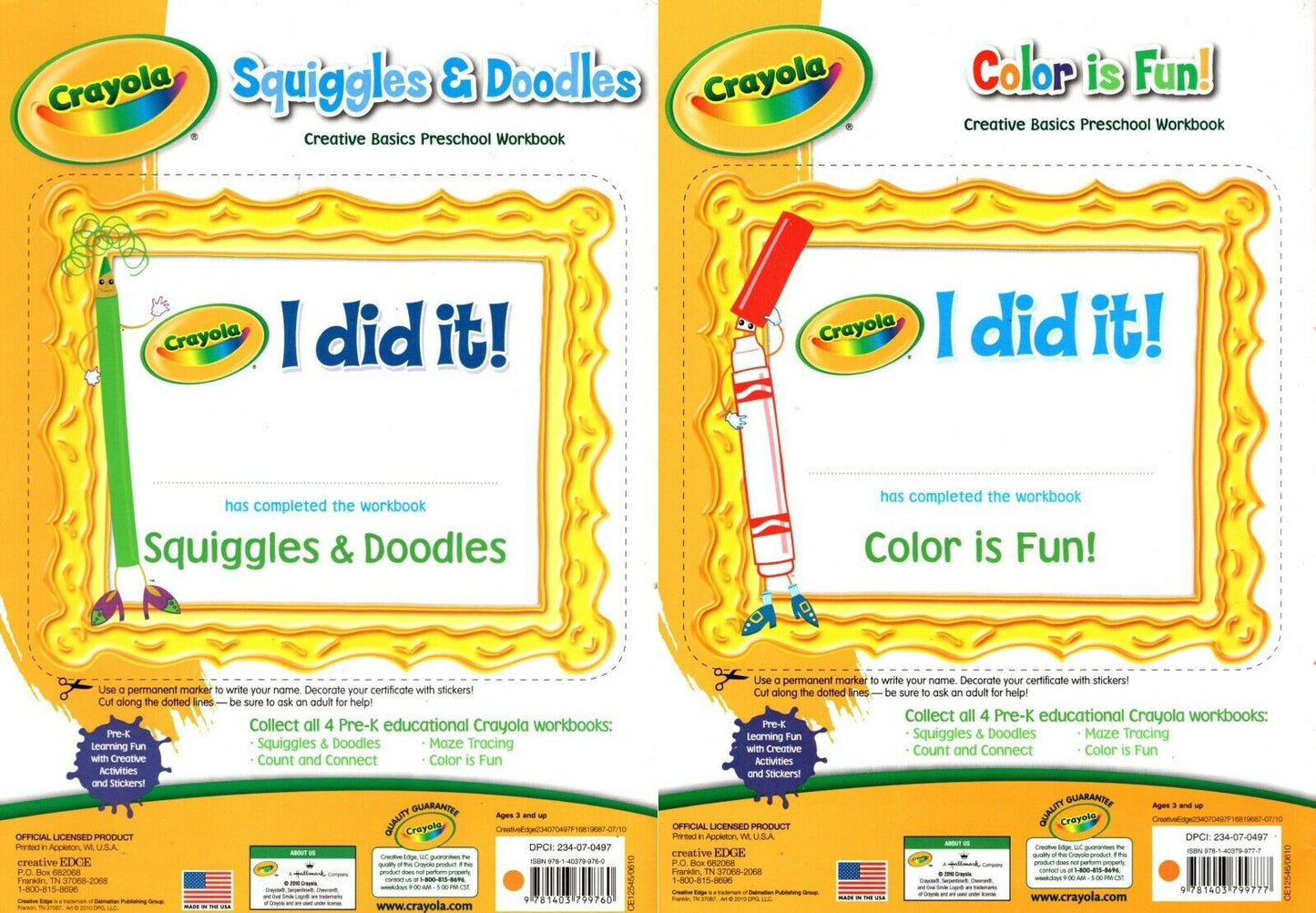 Crayola Educational Workbooks - Colors is Fun + Squiggles & Doodles Book
