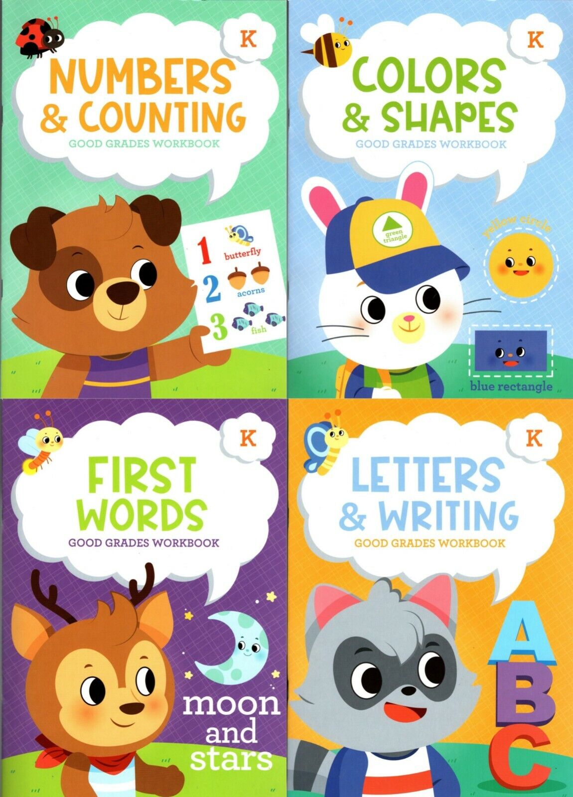 Workbooks Numbers & Counting, Colors & Shapes, Letters & Writing, First Words
