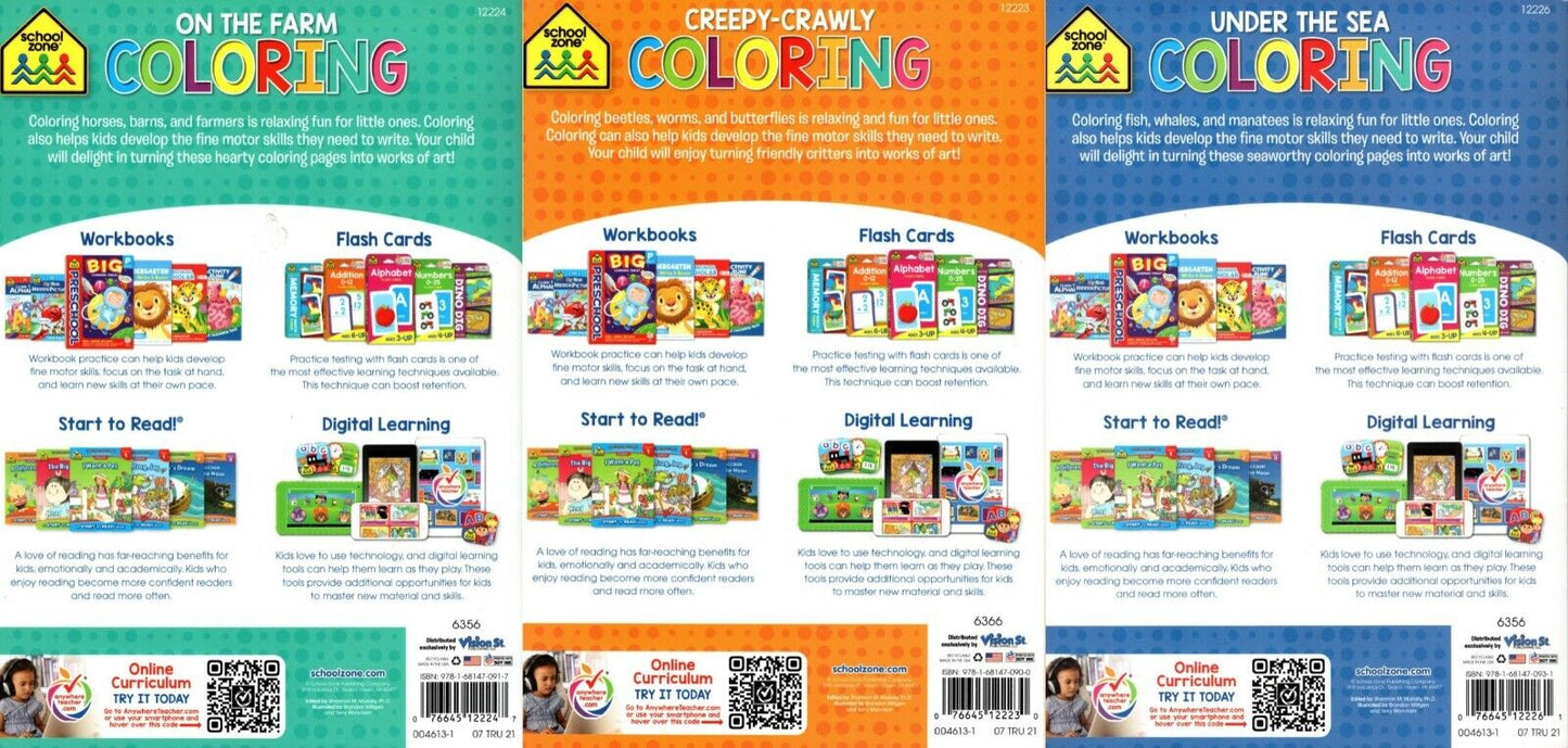 Under the Sea, Creepy-Crawly, On the Farm - Coloring Book + Award Stickers