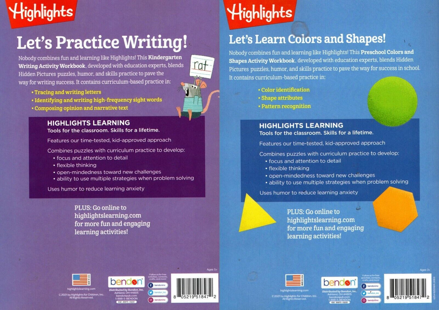 Highlights Kindergarten Educational Workbooks - Colors & Shapes, Writing - Set