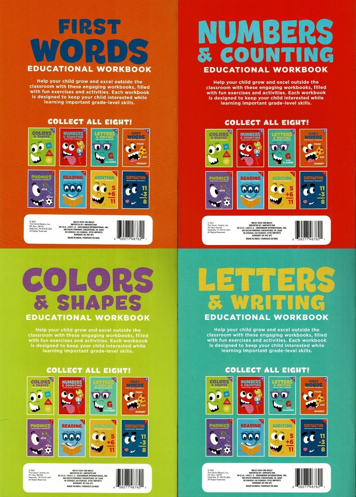 Kindergarten Educational Workbooks - Numbers, Colors, Letters, First Words v12