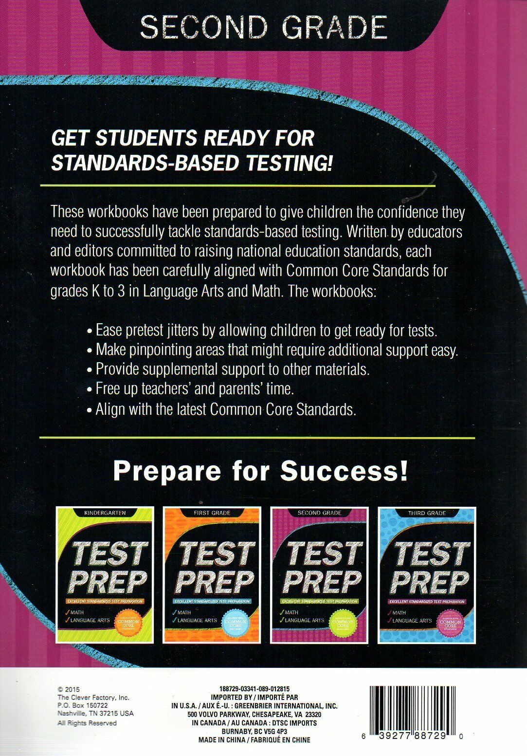 Second Grade Math & Language Arts Test Prep Workbook