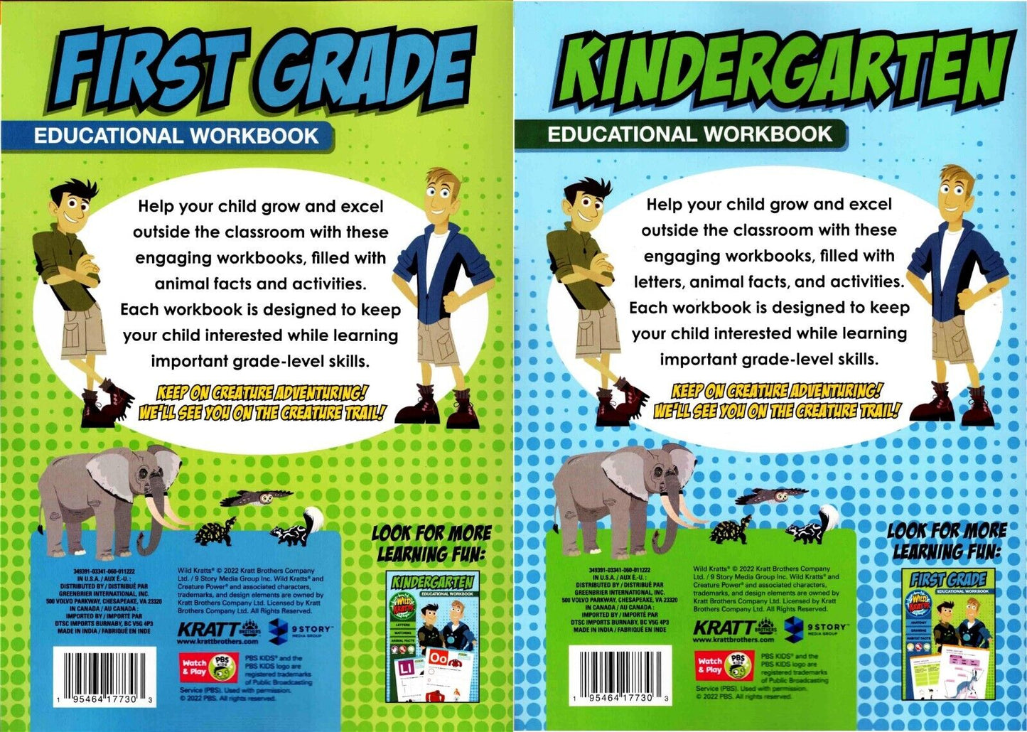 Wild Kratts - Kindergarten + First Grades Education Workbooks (Set of 2 Books)
