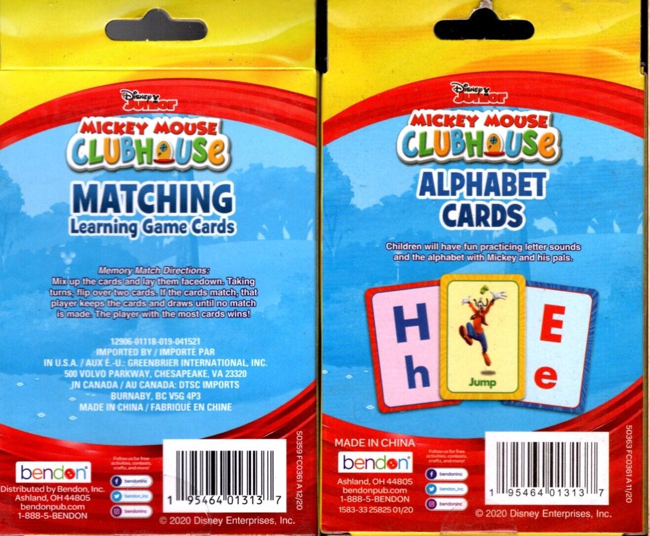 Disney Junior Mickey - Matching Learning & Alphabet - 36 Flash Cards Set