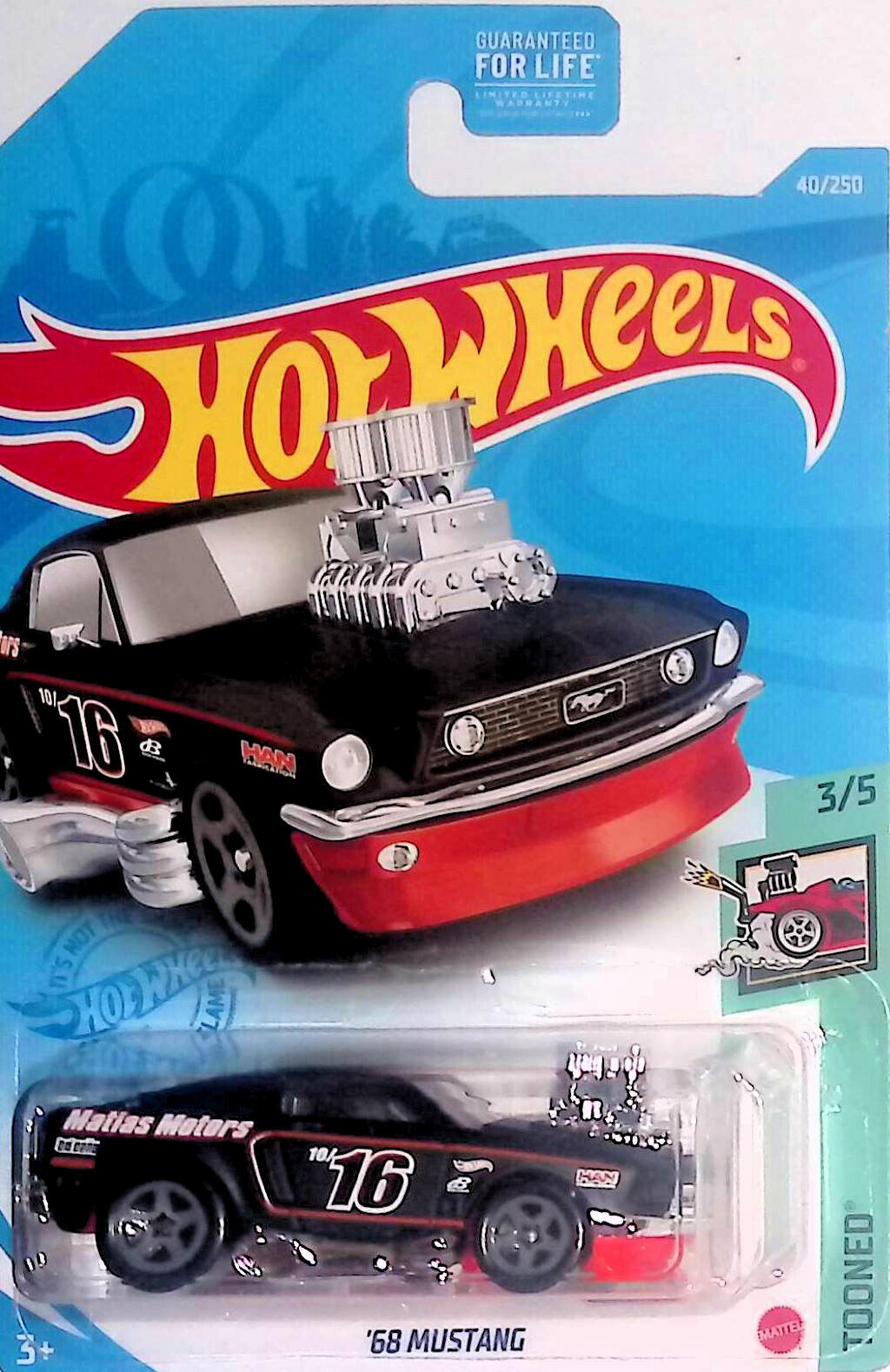 Mattel Hot Wheels 2021 Tooned 3/5 BLACK '68 Mustang 40/250