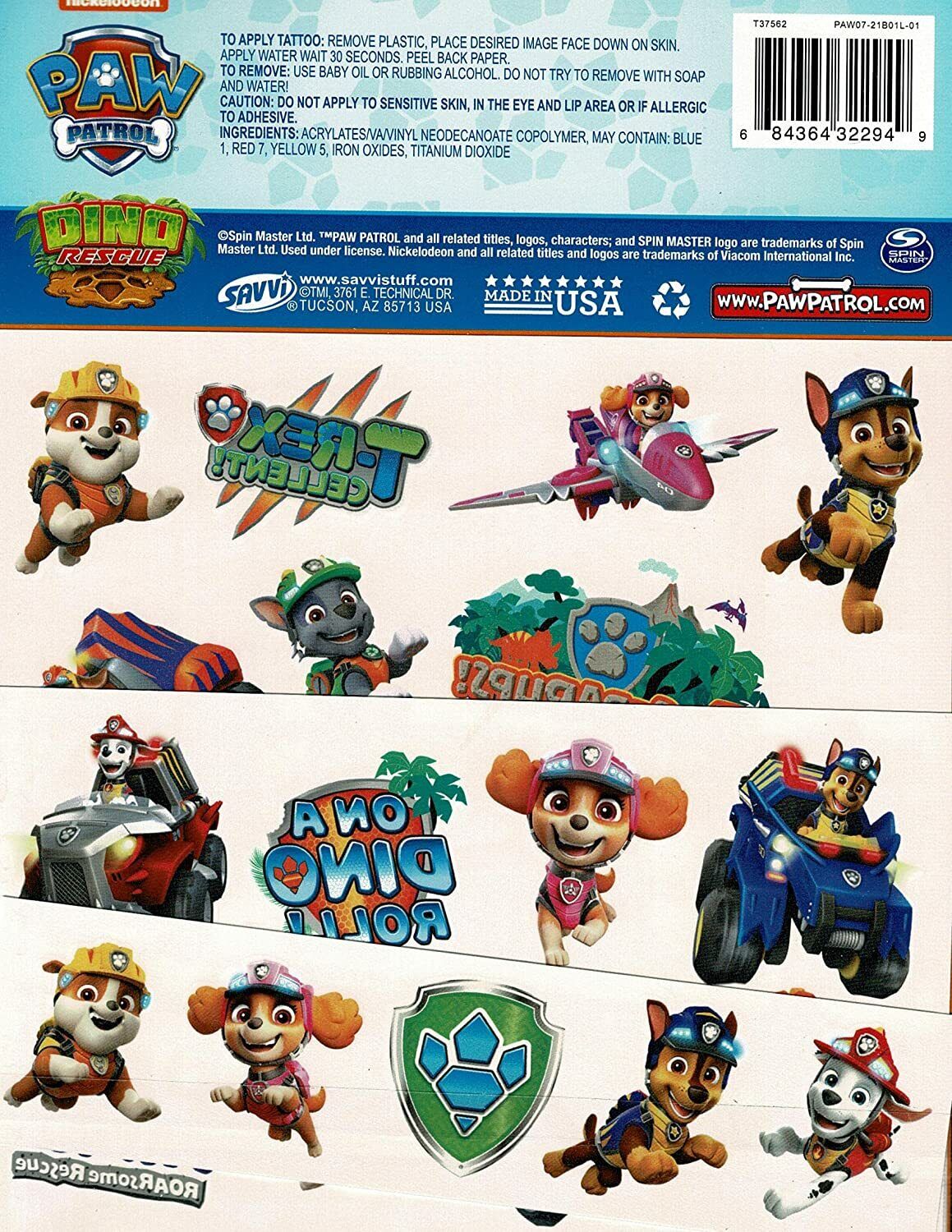 Classic Tattoos - 25 Tattoos Paw Patrol - Dino Rescue