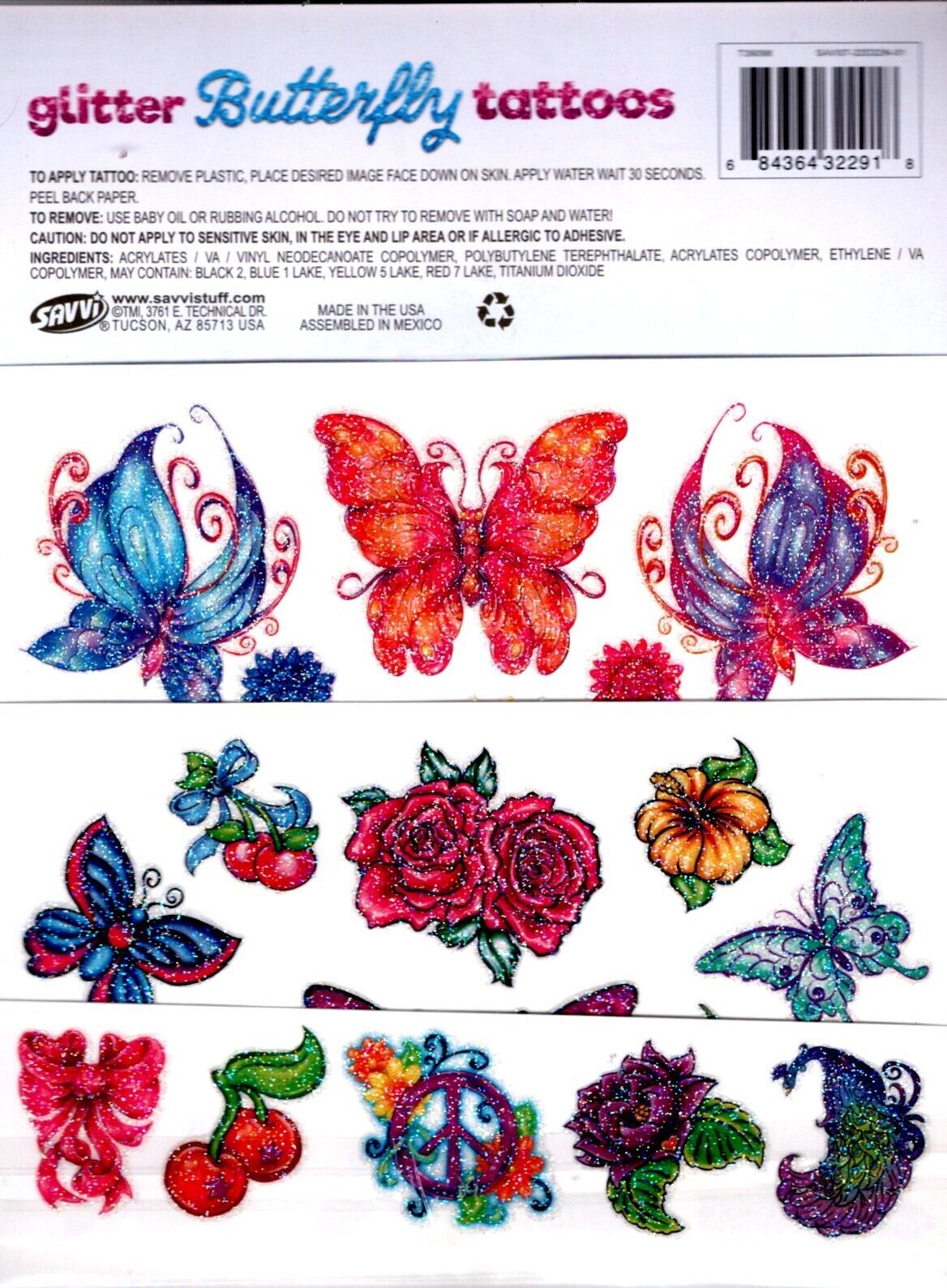 Savvi - Butterfly - 25 Glitter Tattoos