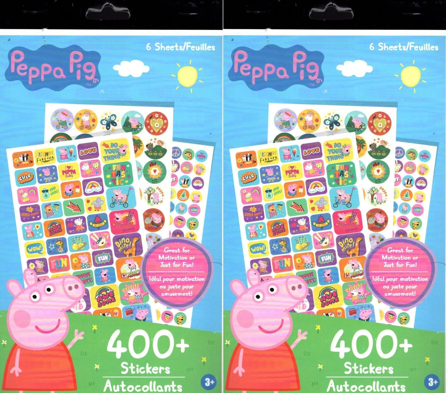 400+ Fun Stickers - Peppa Pig 6 Sheets (Set of 2 Pack)