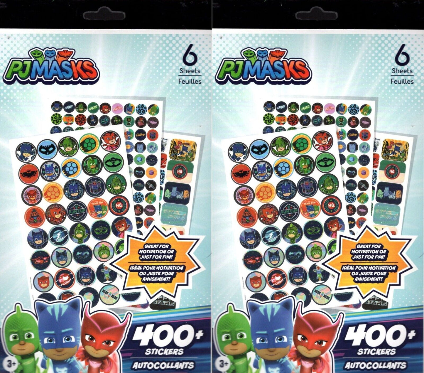 400+ Fun Stickers - PJ Masks 6 Sheets (Set of 2 Pack)