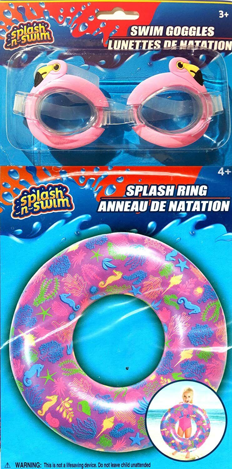 Splash-N-Swim - 26.5" Swimming Ring + Swim Goggles - Swim Time Fun! (2 Pack) -v4