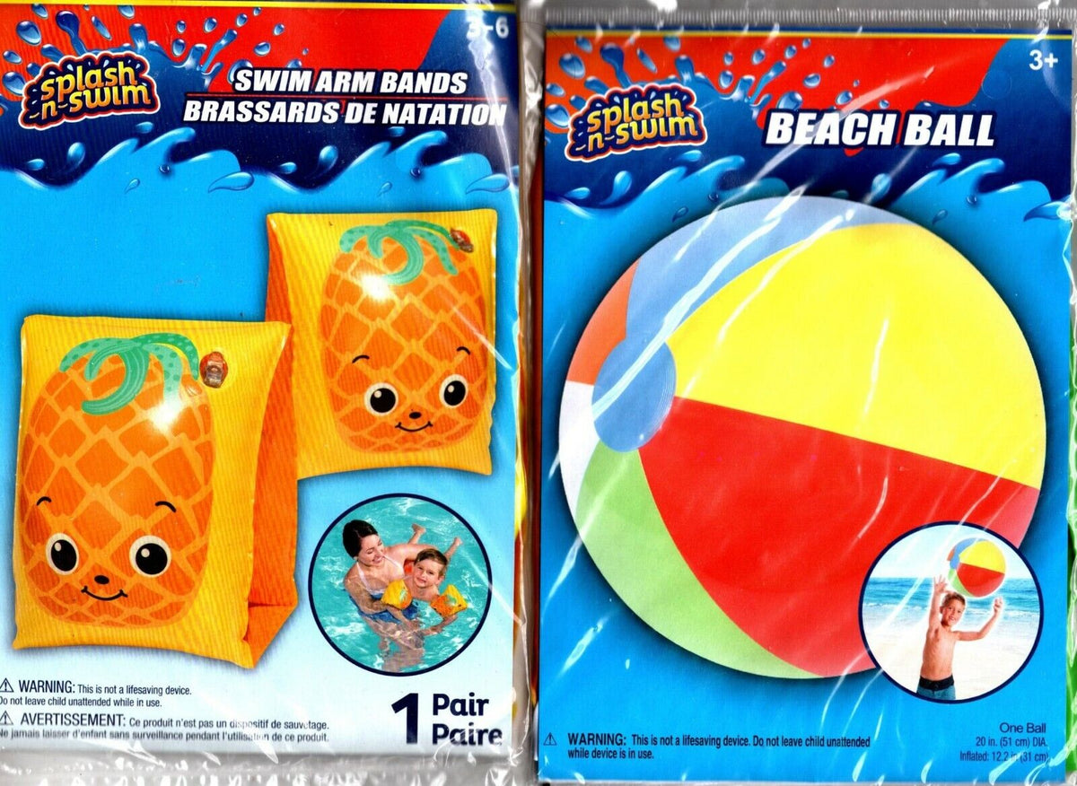 Splash-N-Swim - Splash-N-Swim - Beach Ball 20 in & Swim Arm Bands 1 pair Set
