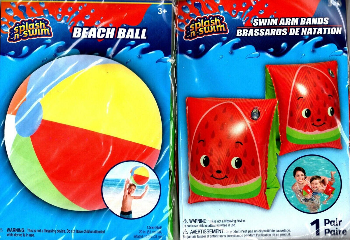 Splash-N-Swim - Splash-N-Swim - Beach Ball 20 in & Swim Arm Bands 1 pair Set 2