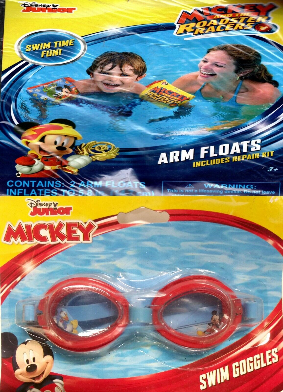 Disney Junior Mickey and the Roadster - 5.8" Arm Floats + Swim Goggles Set of 2