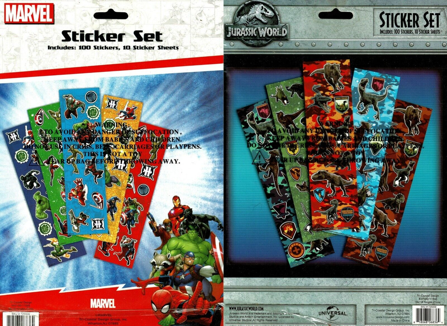 Jurassic and Marvel - Stickers Set - Includes - 100 Stickers(Set of 2)