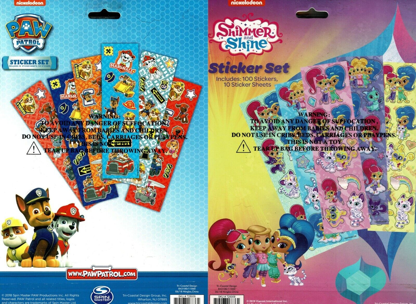 Shimmer Shine and Paw Patrol - Stickers Set - Includes - 100 Stickers(Set of 2)