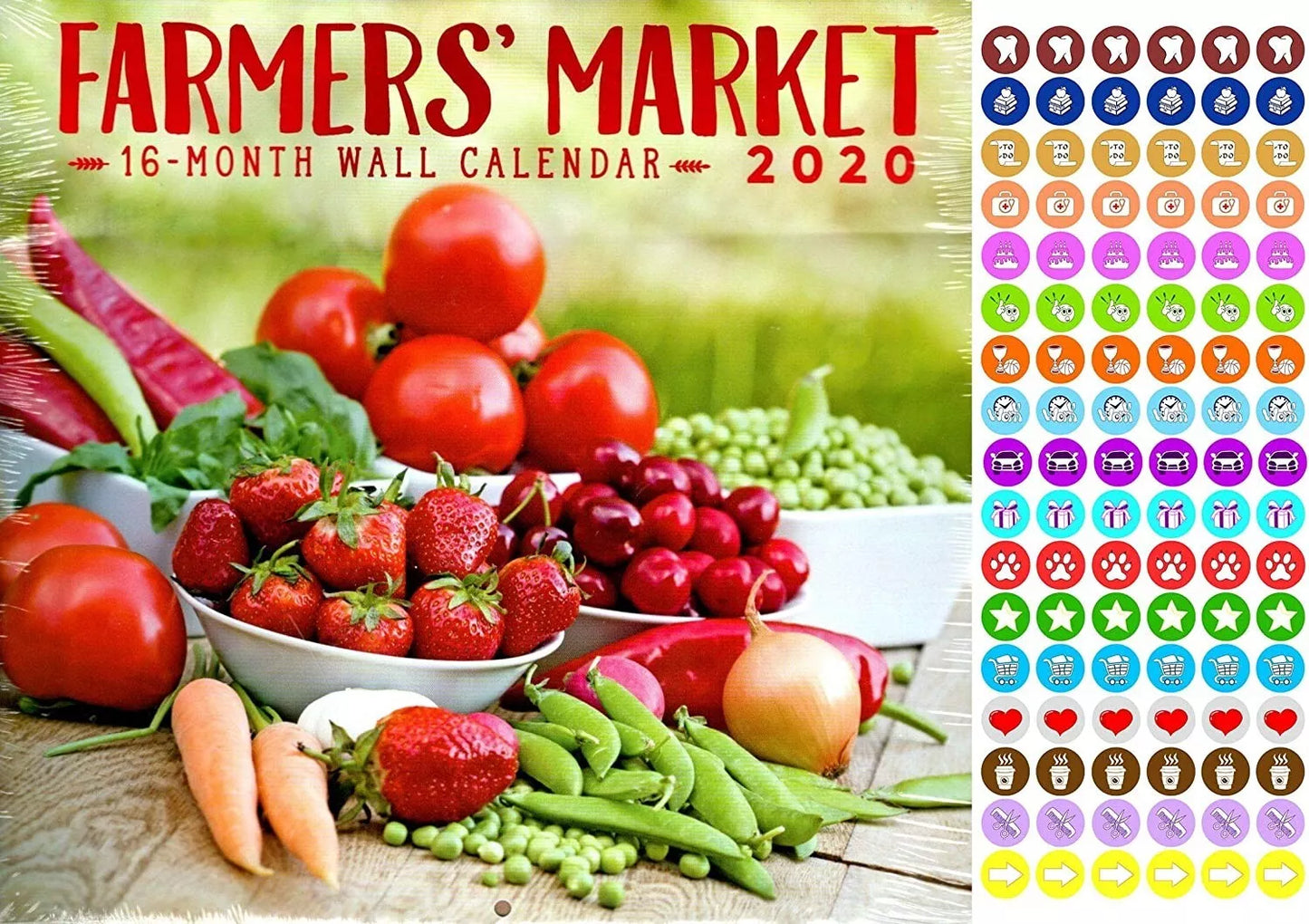 Farmers Market - 16 Month 2020 Wall Calendar - with 100 Reminder Stickers