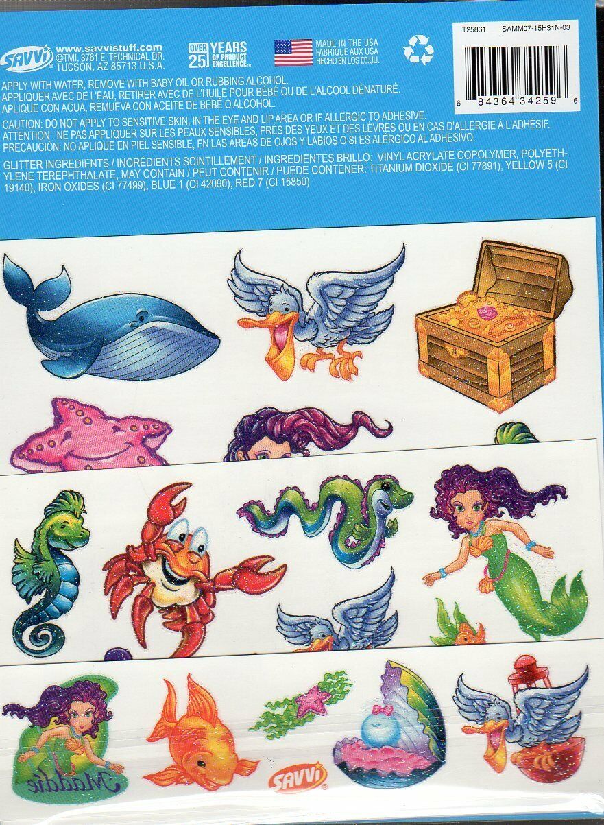 Maddie the Mermaid - Glitter Temporary Tattoos - 27 Tattoos By Savvi