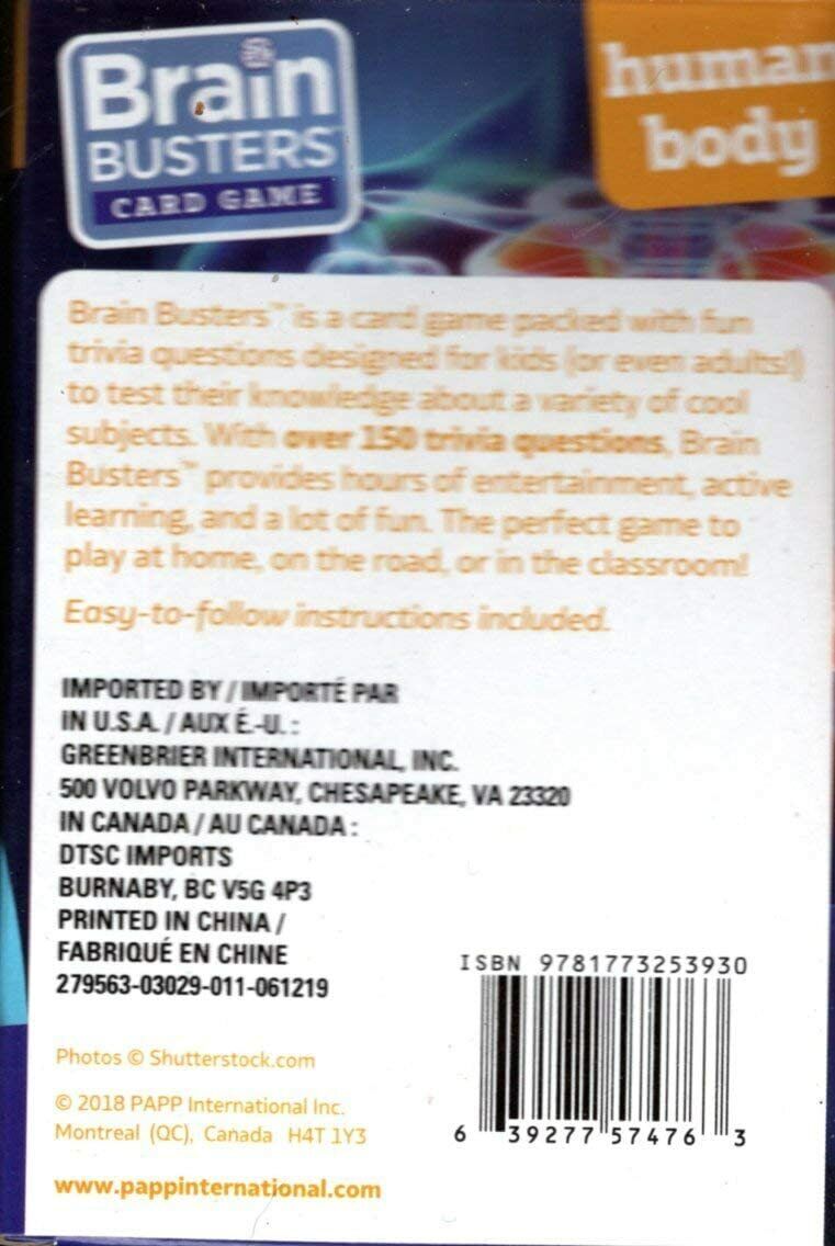 Brain Busters Card Game - Human Body - with Over 150 Trivia Questions