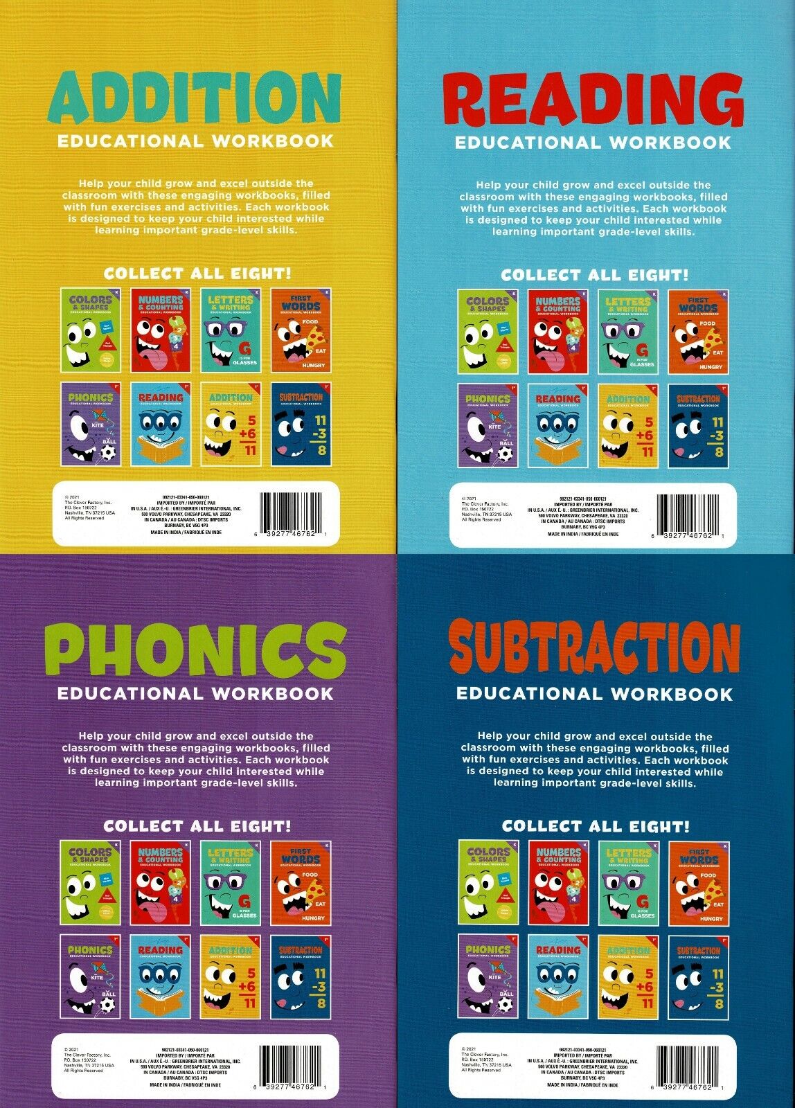 First Grade Educational Workbooks - Reading, Phonics, Addition, & Subtraction v9