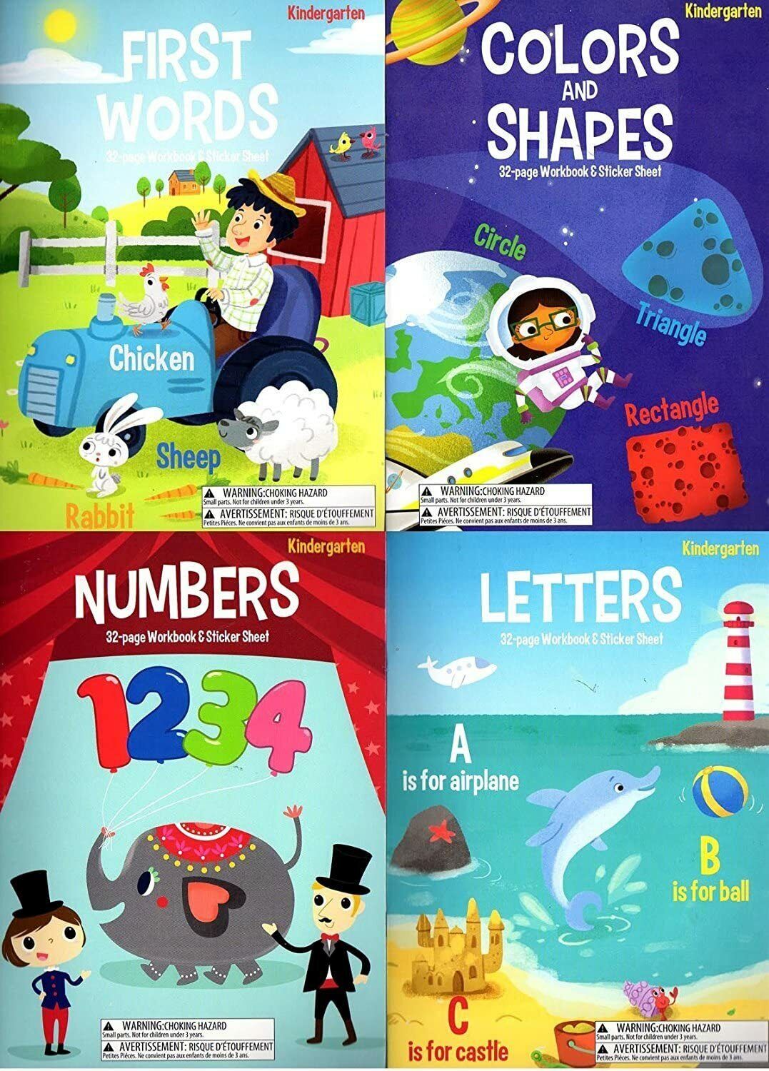 Kindergarten Educational Workbooks With Sticker Sheet - Set of 4 Books - v3