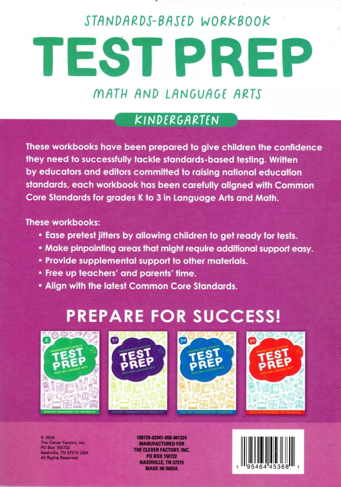 Kindergarten Grade Math & Language Arts Test Prep Workbook