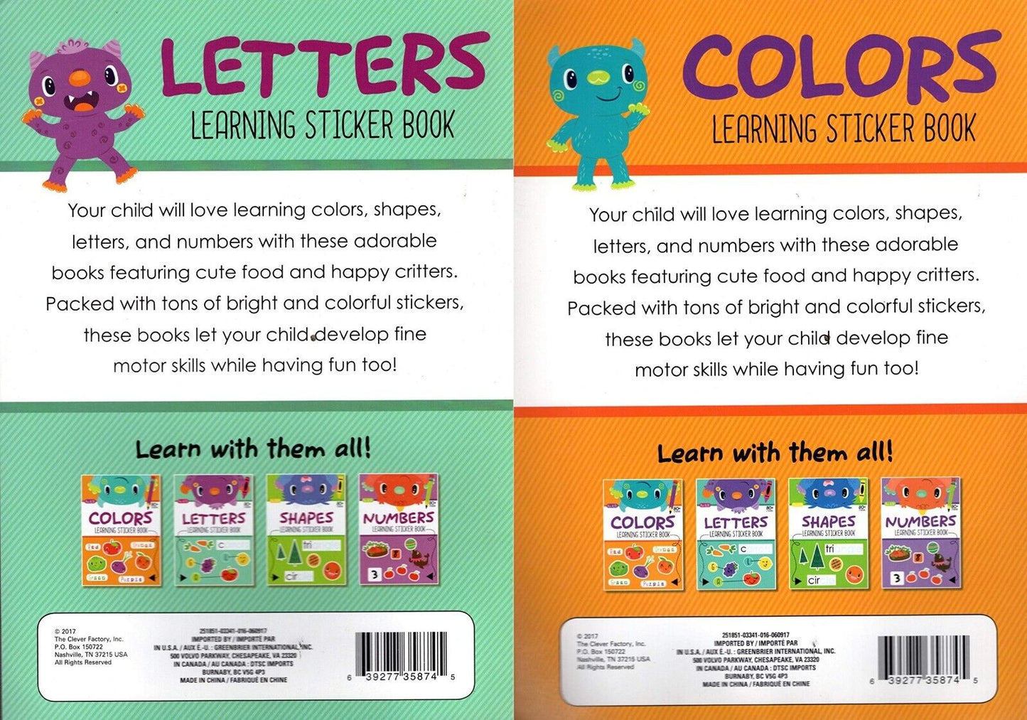 Colors, Letters, Numbers, Shapes - Learning Sticker Book - Educational Workbooks