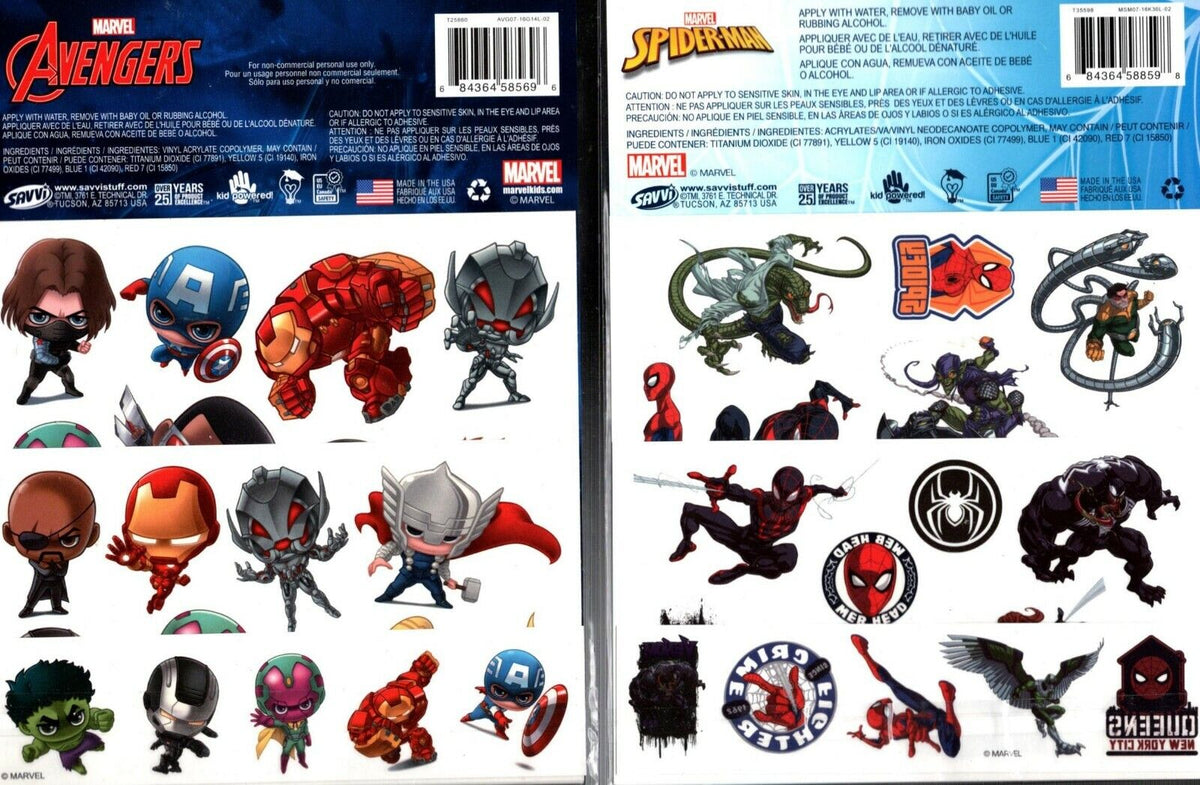 Marvel Avengers and Spider-Man - 25 Tattoo (Set of 2 Pack 50 Tattoos)