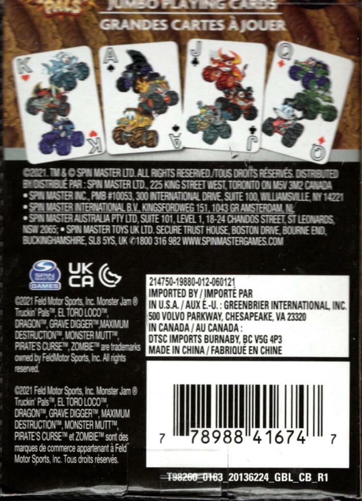 Monster Jam - Truckin Pals - Jumbo Playing Card Games