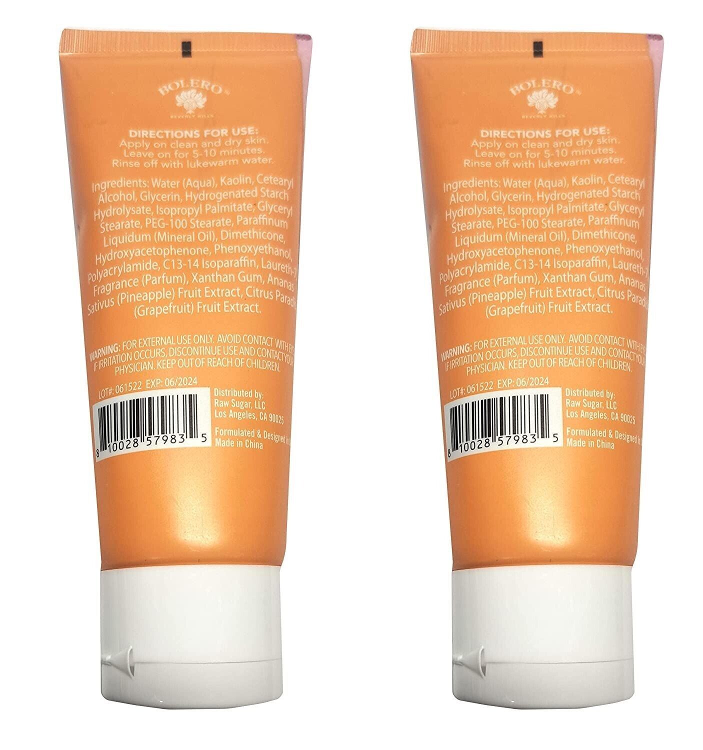 Bolero Soothing Clay Face Mask Pink Pineapple & Grapefruit 2.5fl oz Set of 2