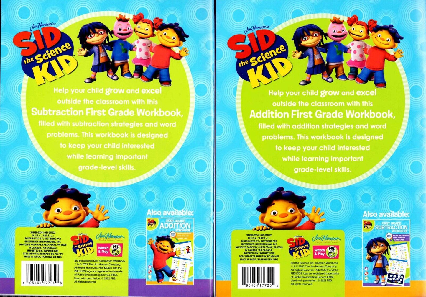 Sid in the Science Kid - First Grade Workbooks - Subtraction and Addition