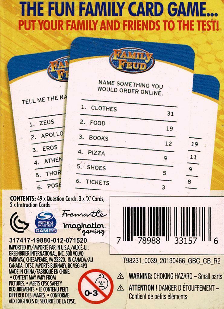 Family Feud Survey Showdown 52 Card Deck Game Factory Sealed