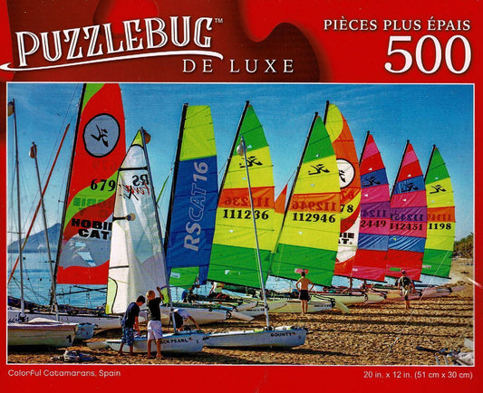 Colorful Catamarans, Spain - 500 Pieces Deluxe Jigsaw Puzzle
