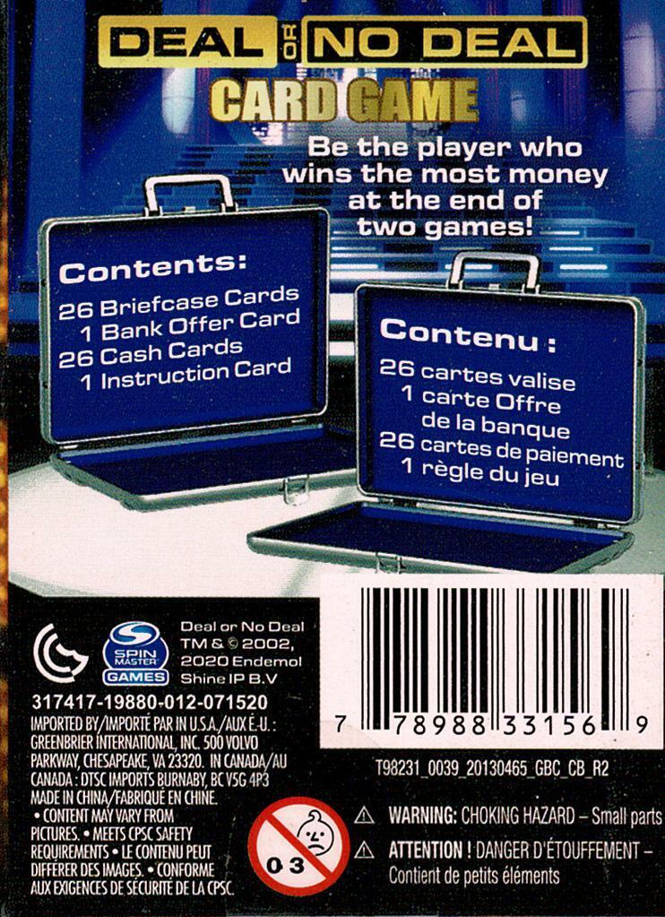 Card Game Deal Or No Deal by Spinmaster Games