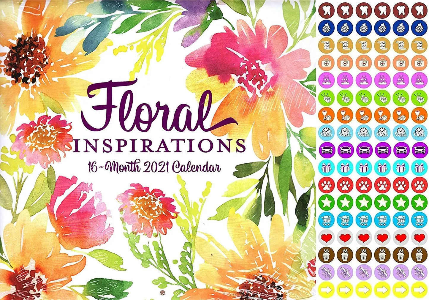 2021 16 Month Wall Calendar - Floral Inspirations - with 100 Reminder Stickers