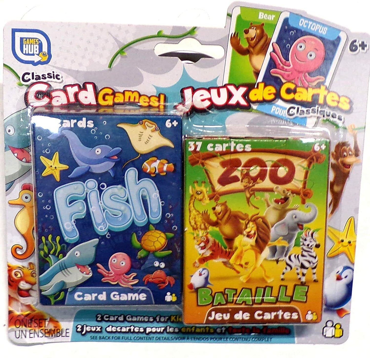 Granfix Old Maid & Happy Families + Fish & Zoo Bataille - Cards Game (Set of 4)