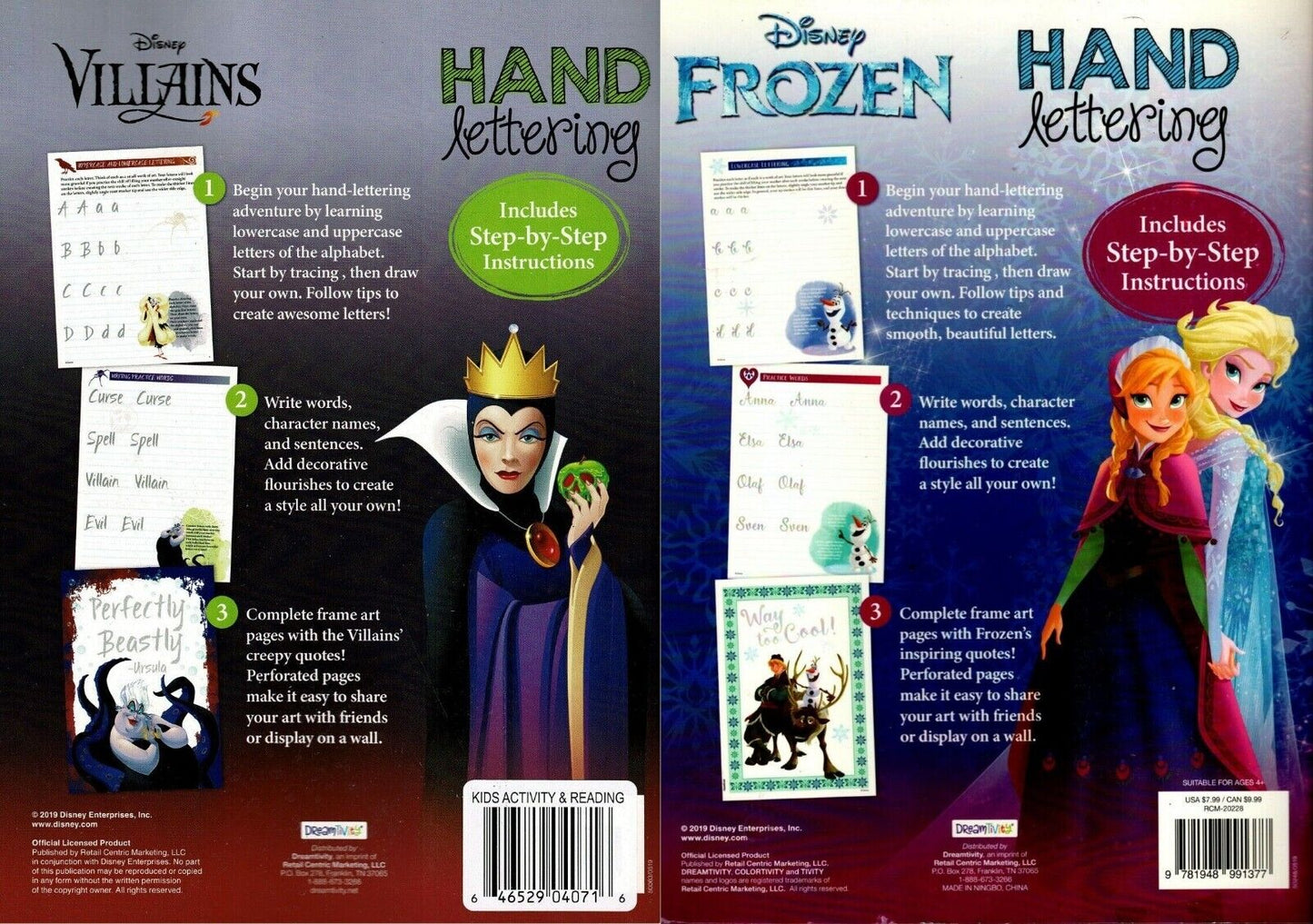 Disney Villains & Frozen - Hand Lettering Activity & Coloring Book (Set of 2)