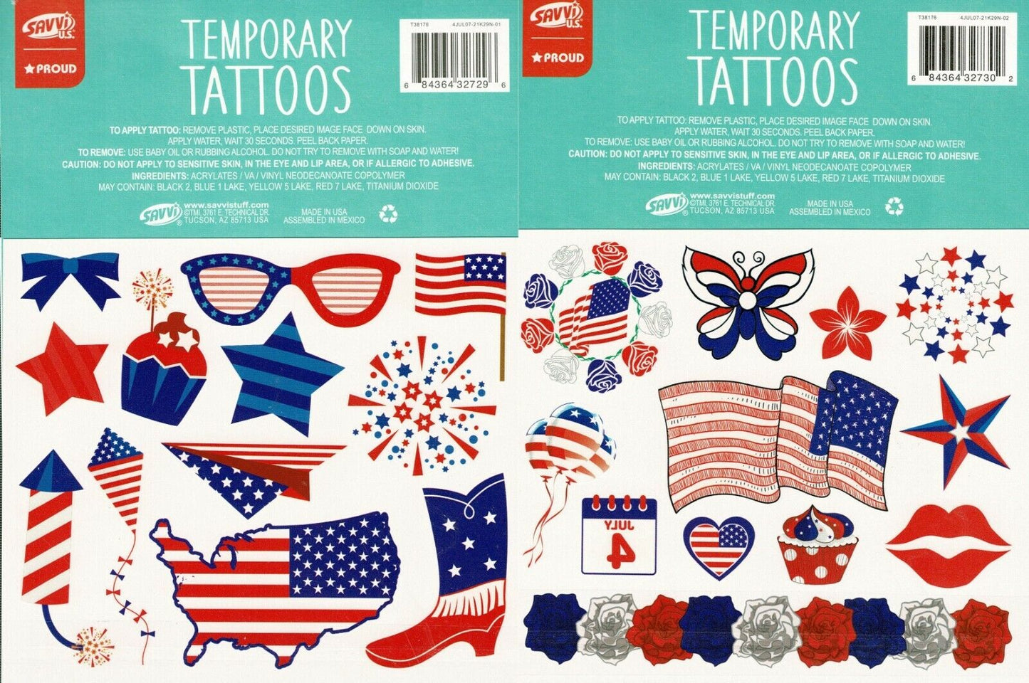 Savvi - Patriotic - Temporary Classic Tattoos - 25 ct. (Set of 2 Pack)