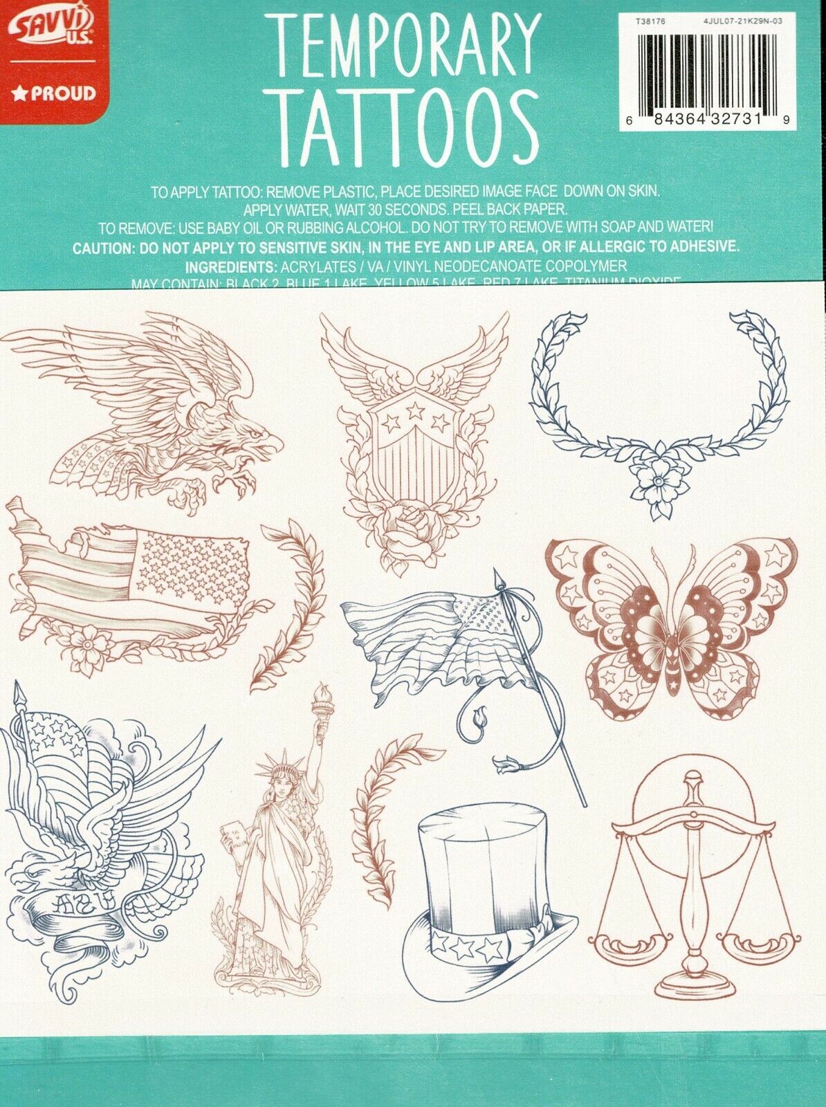 Savvi - Patriotic - Temporary Classic Tattoos