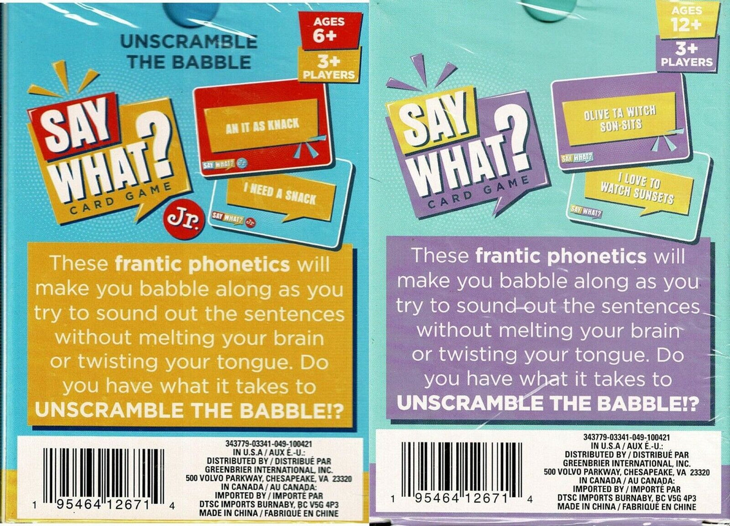 Say What? Unscramble The Babble - Playing Cards Game (Set of 2 Pack)