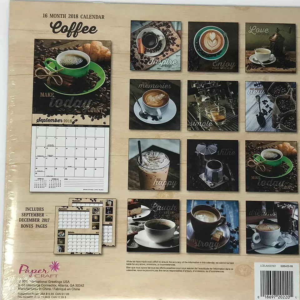 Coffee 16 Month 2018 Calendar