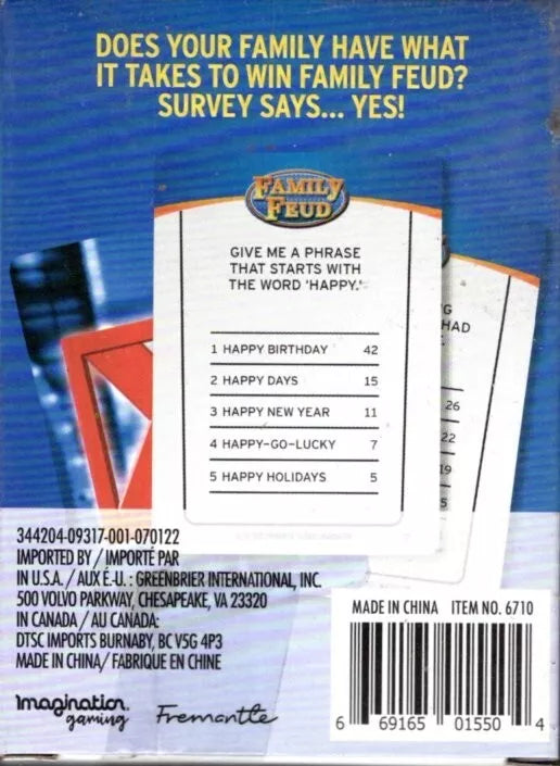 Family Feud Survey Says Card Game Travel Deck