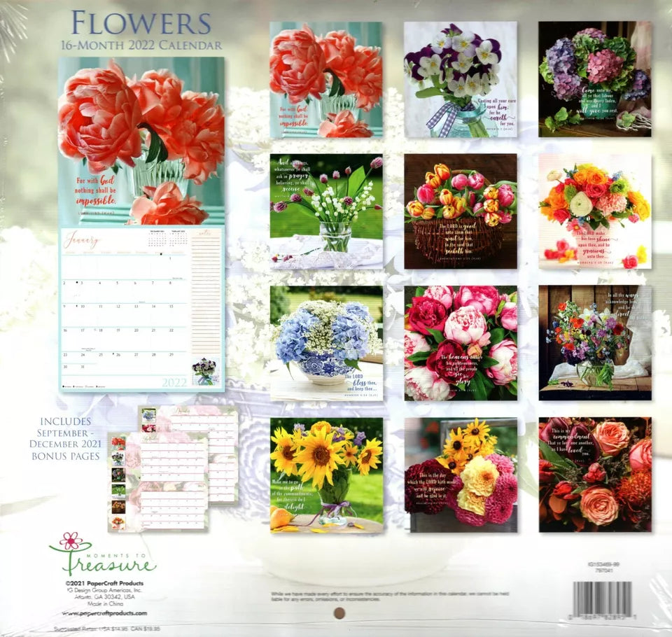 2022 16 Month Wall Inspiration Calendar - Flowers